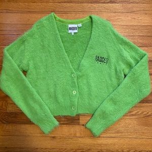 ragged priest fuzzy lime green cropped cardigan